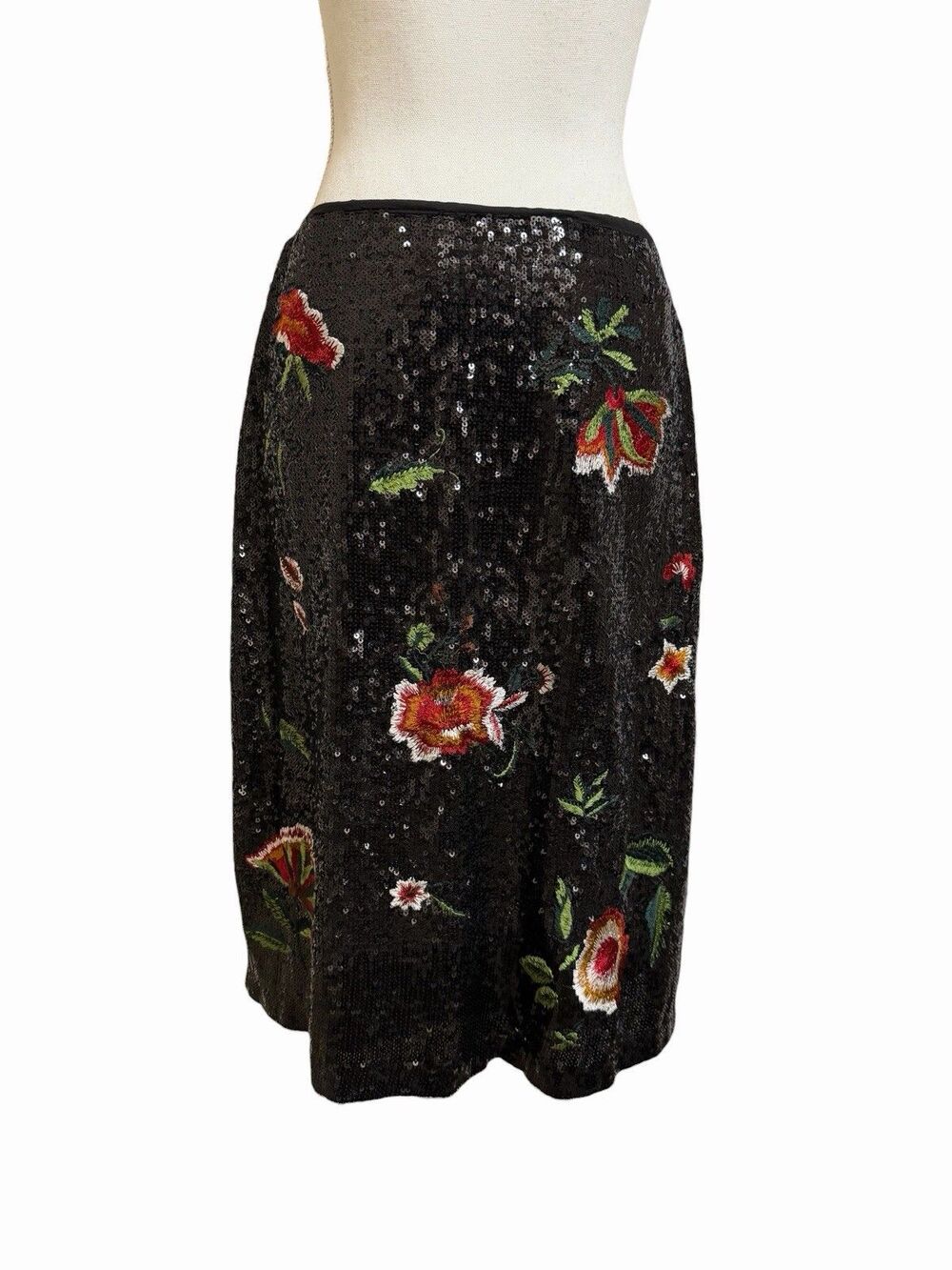 Anthropologie MAEVE Skirt 8 GARDEN GLITZ Sequins Embroidered Flower Floral